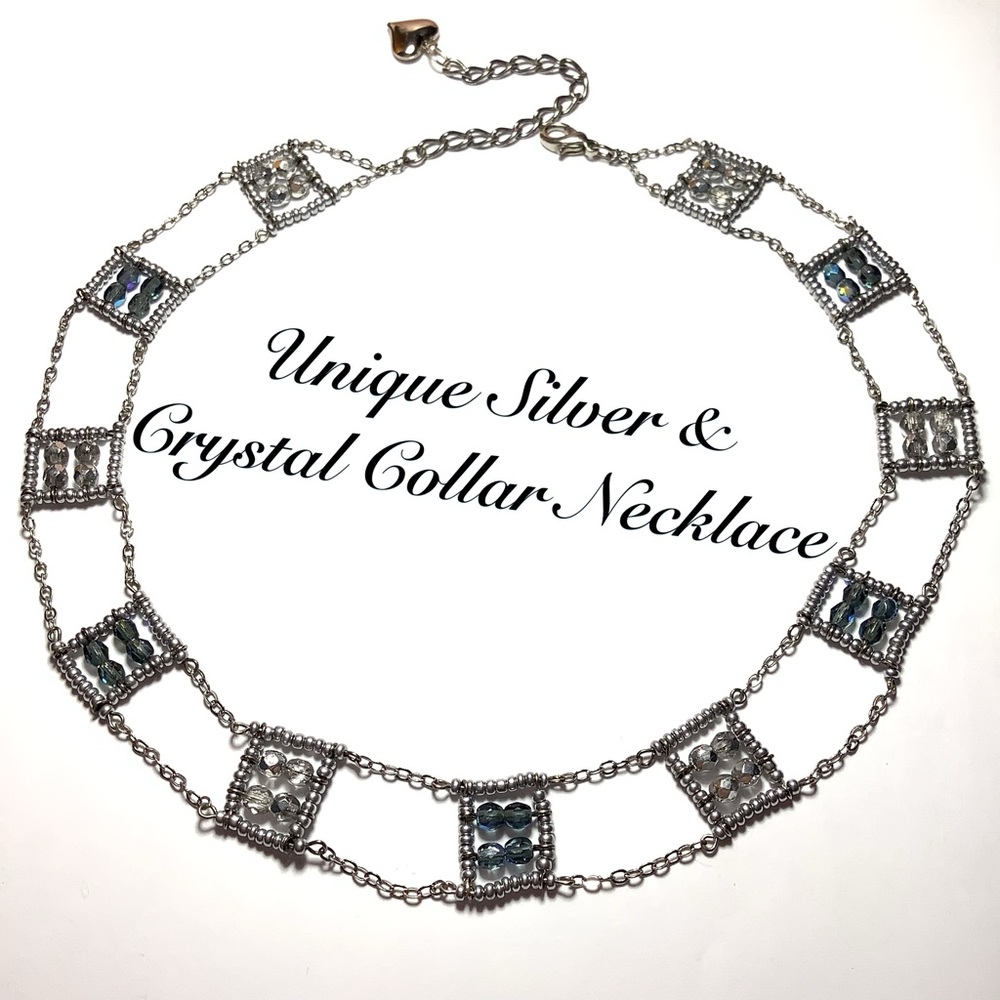 🆕Unique Silver & Crystal Collar Necklace